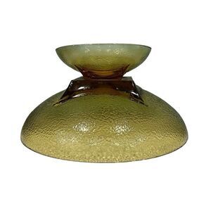 Vtg MCM Round Amber Pebbled Glass Chip & Dip 2Pc Bowl Set Textured Square Base